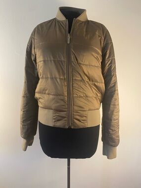 Lululemon Reversible Water Resistant Puffer Bomber Jacket in Olive Green Brown